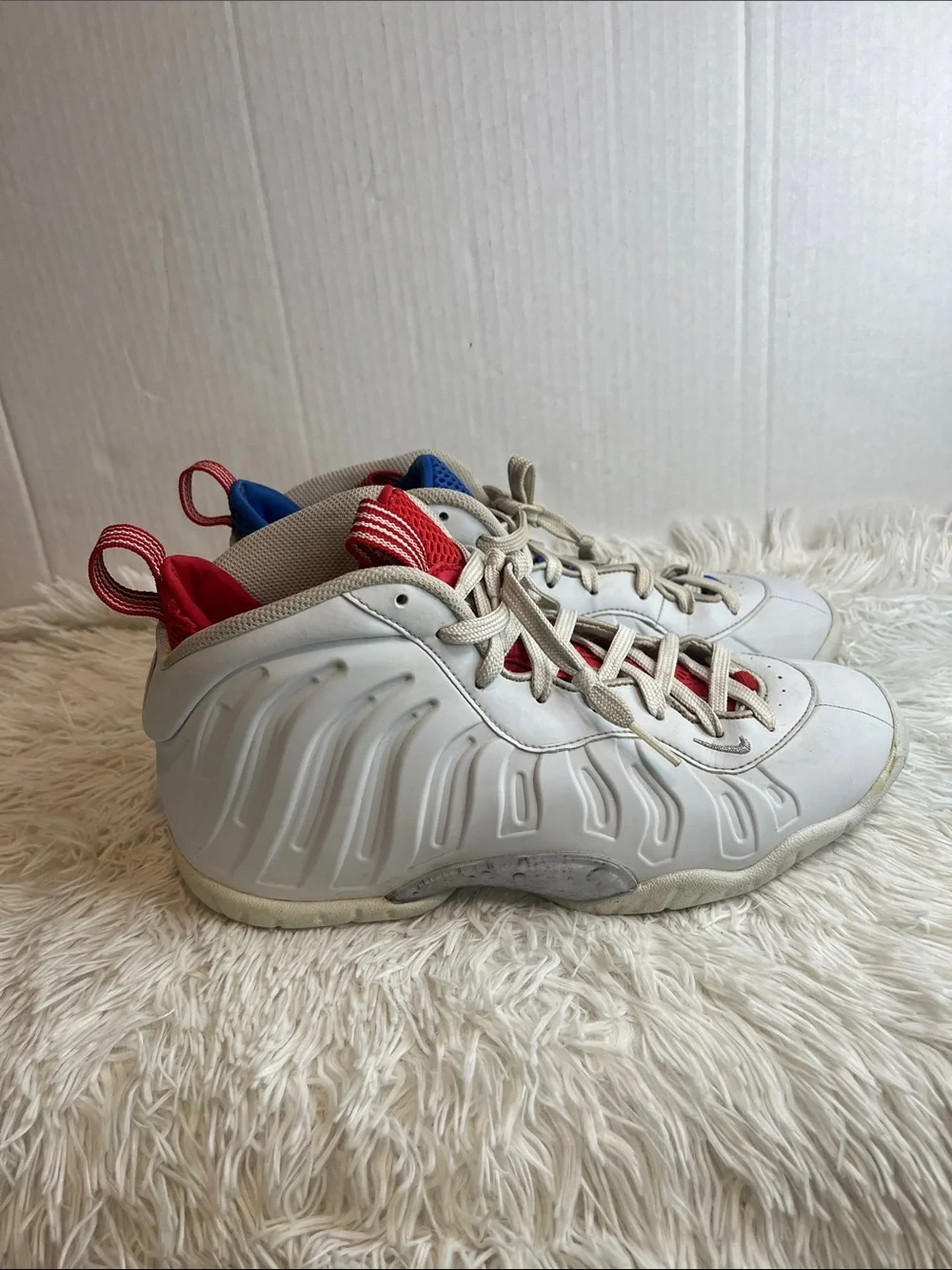 Nike Kids White Sneakers with Red & Blue Tongues